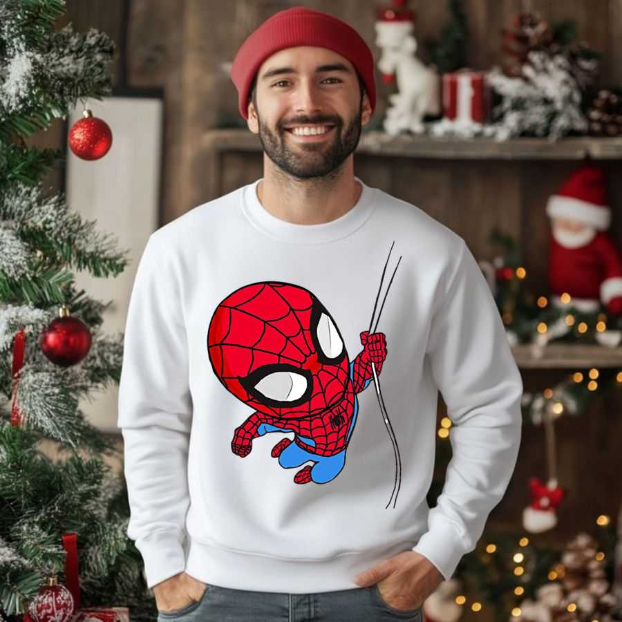 Cute Chibi Spider-Man Swinging Cartoon Sweatshirt 2 Cute Chibi Spider-Man Swinging Cartoon Sweatshirt 2